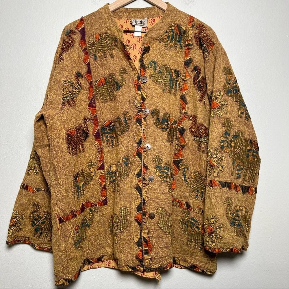 Vtg Women Kantha Jacket Reversible Elephant Patchwork Quilt Goblincore Indie Boh
